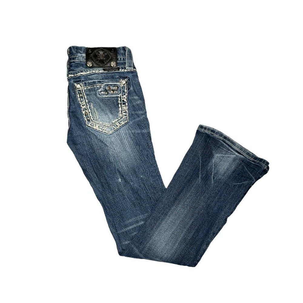 Miss Me Women's Bootcut Jeans Embellished Western Low Rise Denim Blue Size 25